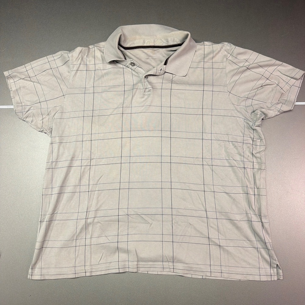Tasso Elba Men's XL Gray Windowpane Polo Shirt Short Sleeve Casual Golf